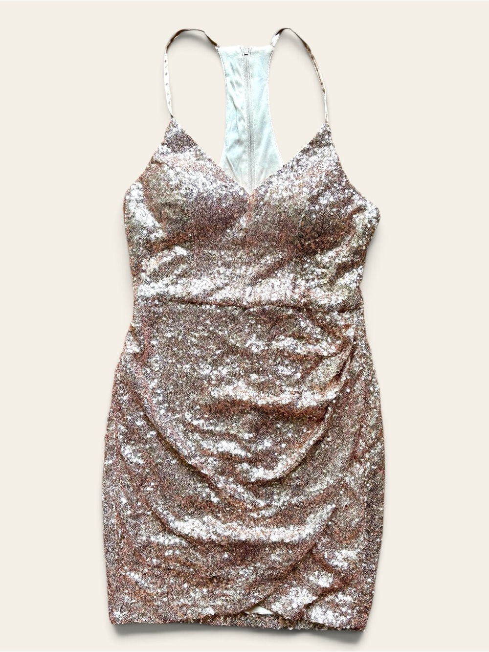 B. Smart Rose Gold Sequin Ruched Bodycon Party Dress Size 9